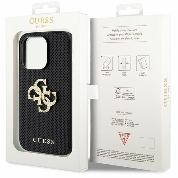 Guess GUHCP15XPSP4LGK iPhone 15 Pro Max czarny/black hardcase Leather Perforated 4G Glitter Logo