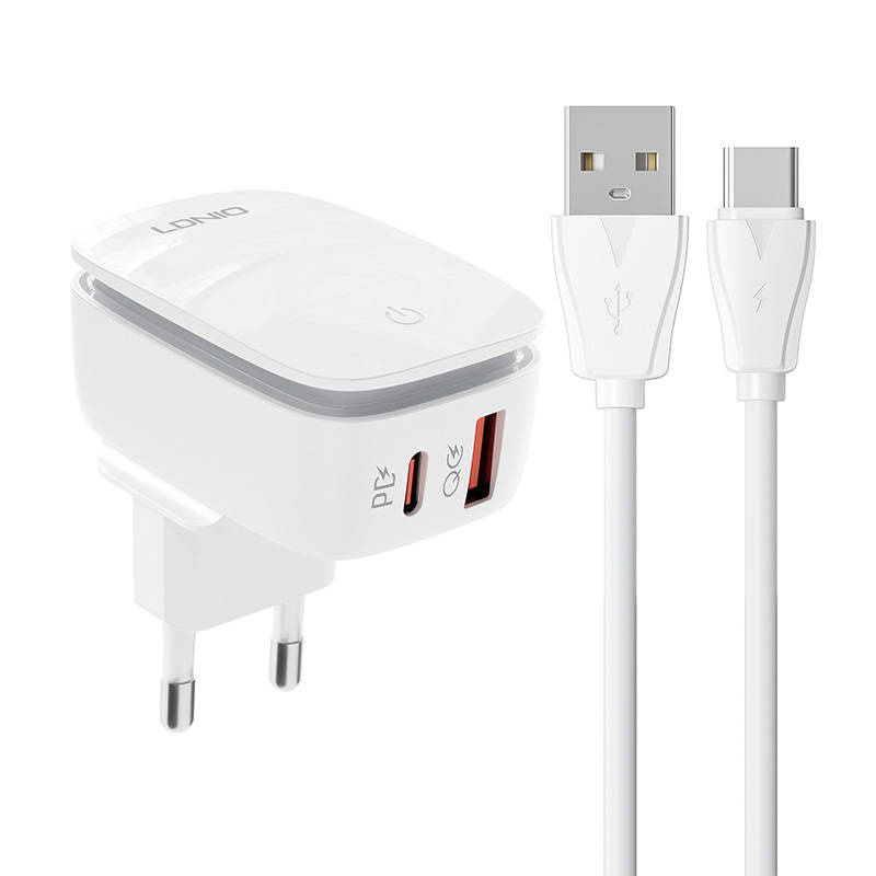 LDNIO A2425C Wall Charger USB-A, USB-C + USB-C cable