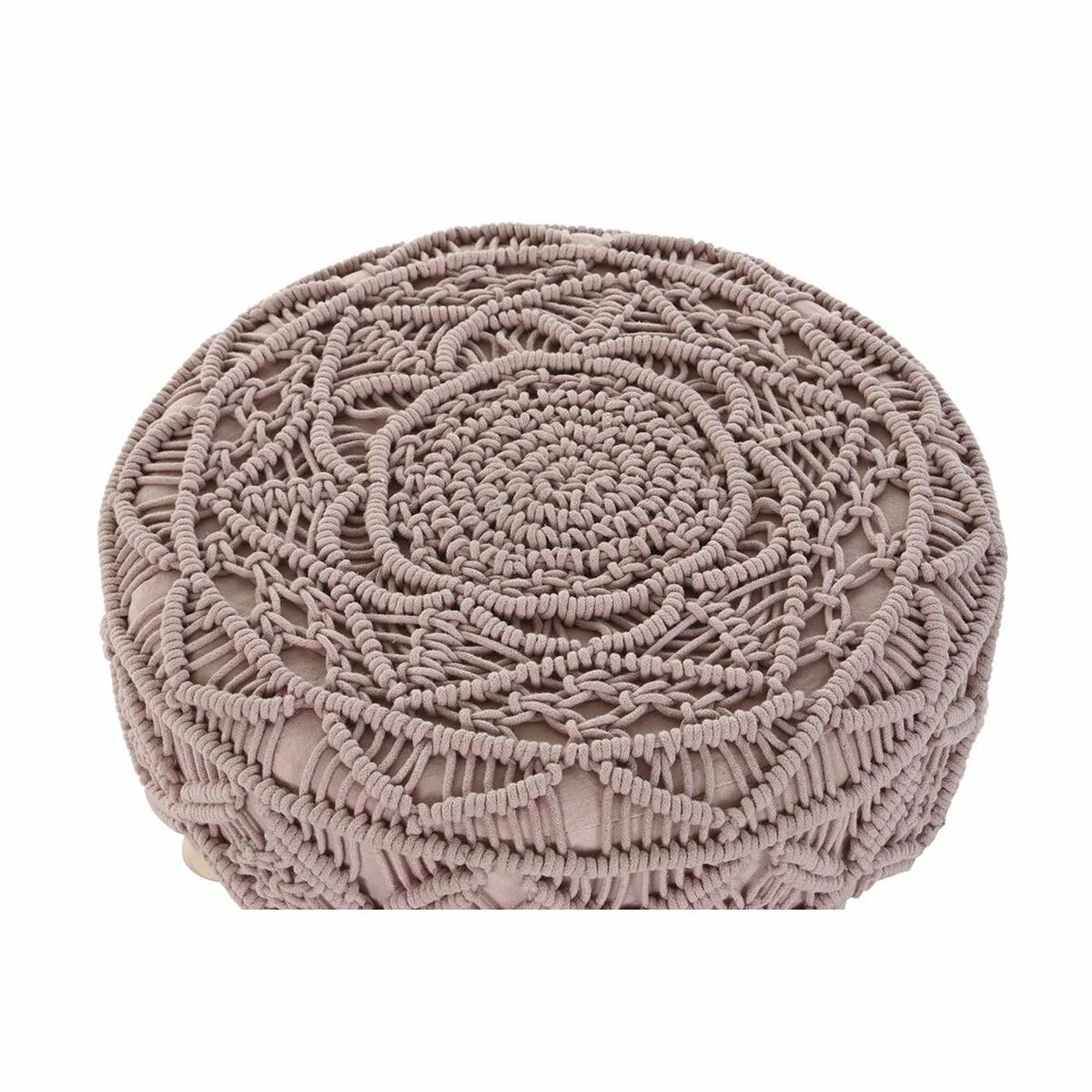 Footrest DKD Home Decor 53 x 53 x 31 cm Natural Wood Brown Light Pink 50 x 50 x 30 cm Macrame Boho