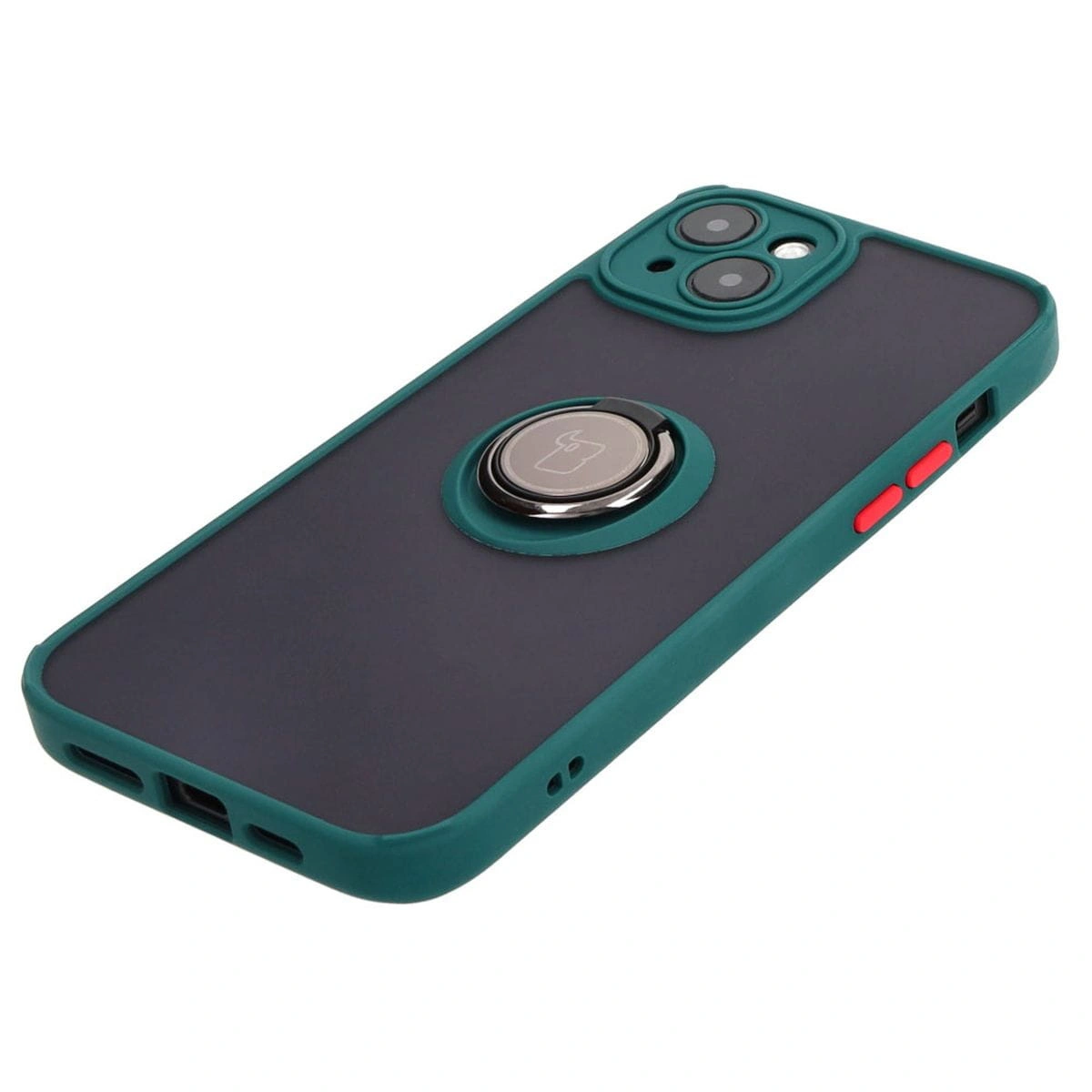 Bizon Case Hybrid Ring Apple iPhone 15 Plus smoky with a dark green frame