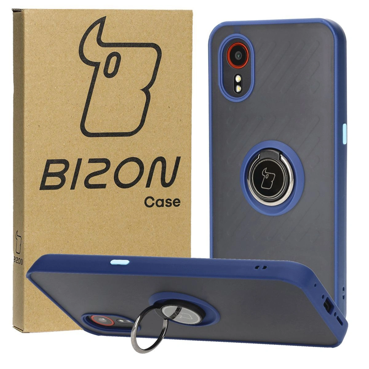 Bizon Case Hybrid Ring Samsung Galaxy Xcover7 smoky with a navy blue frame