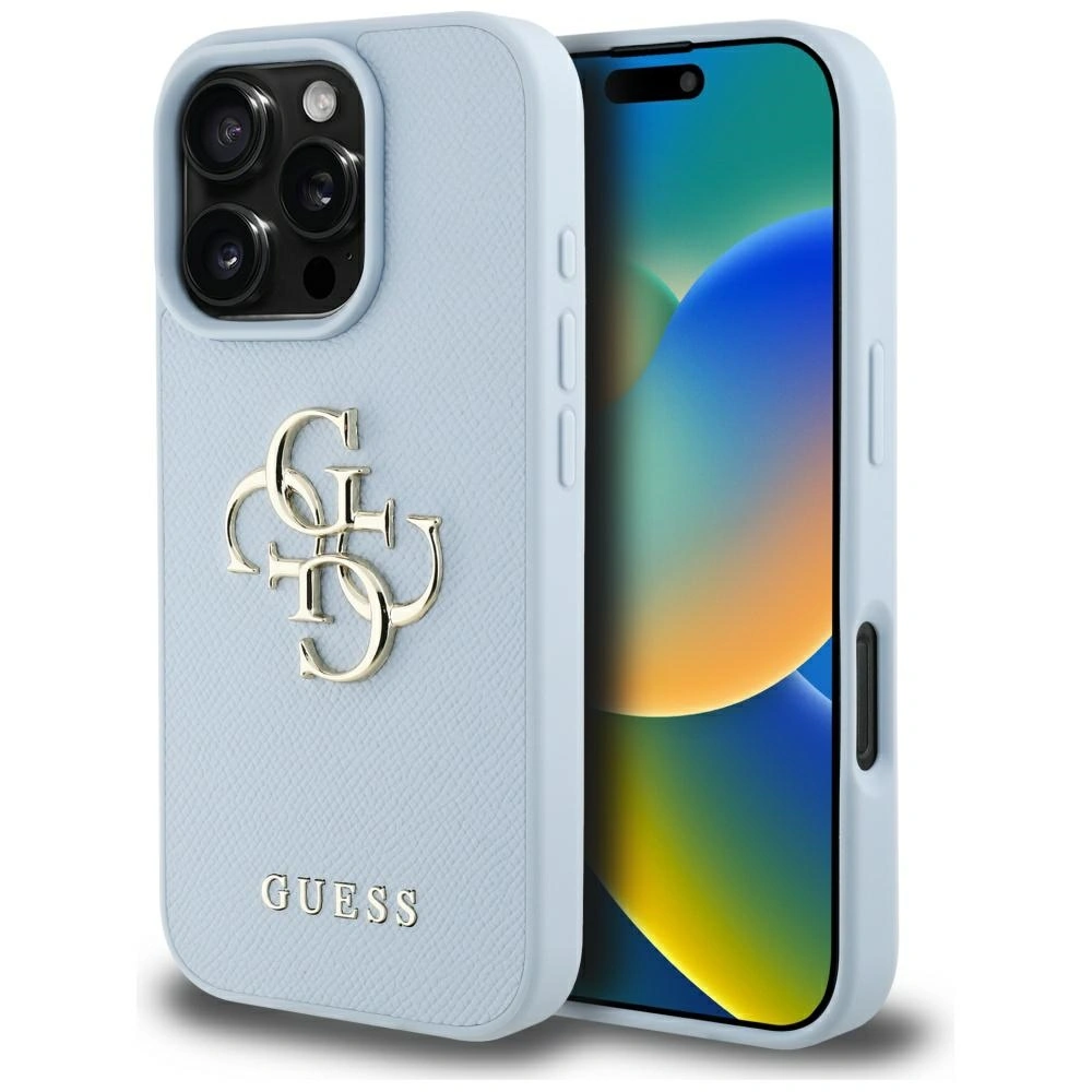 Guess Grained Big 4G Logo Small Classic Logo Apple iPhone 16 Pro Max blue