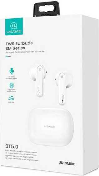 USAMS Earphones Bluetooth 5.0 TWS SM series white BHUSM01 (US-SM001)
