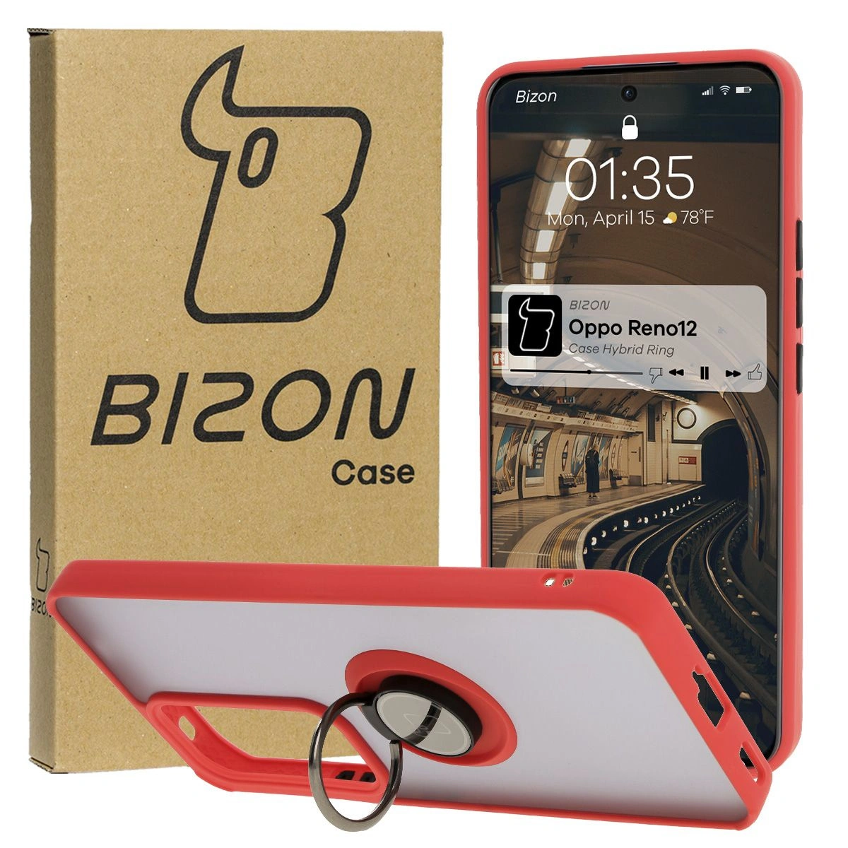 Bizon Case Hybrid Ring Oppo Reno 12 smoky with a red frame