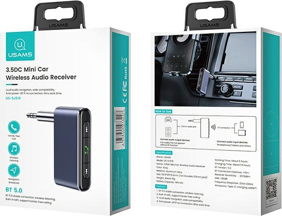 USAMS Adapter audio Bluetooth 5.0 - jack 3.5mm grey SJ519JSQ01 (US-SJ519)