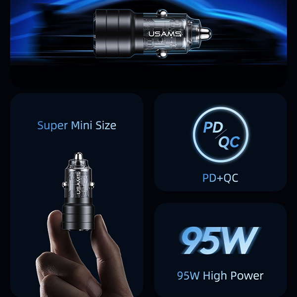 USAMS C36 Car Charger USB-A+USB-C 95W Fast Charge black (US-CC176)
