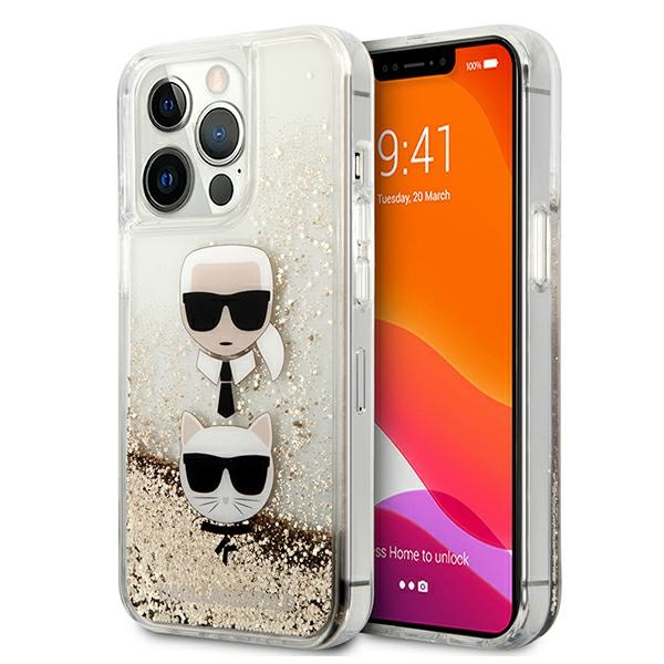 Karl Lagerfeld KLHCP13XKICGLD Apple iPhone 13 Pro Max gold hardcase Liquid Glitter Karl&Choupette Head