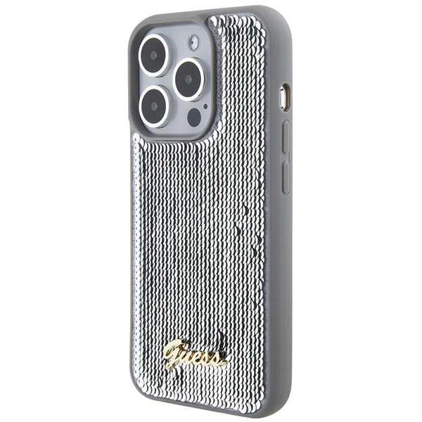 Guess GUHCP15XPSFDGSS Apple iPhone 15 Pro Max hardcase Sequin Script Metal silver