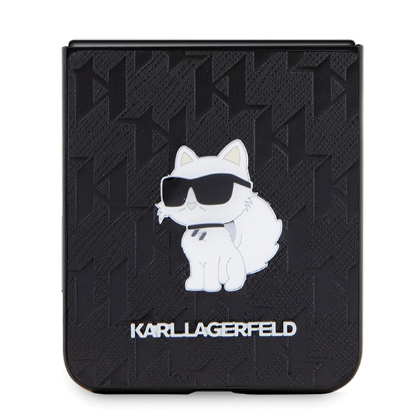 Karl Lagerfeld KLHCZF5SAPCHNPK Samsung Galaxy Z Flip5 hardcase Saffiano Monogram Choupette Pin black