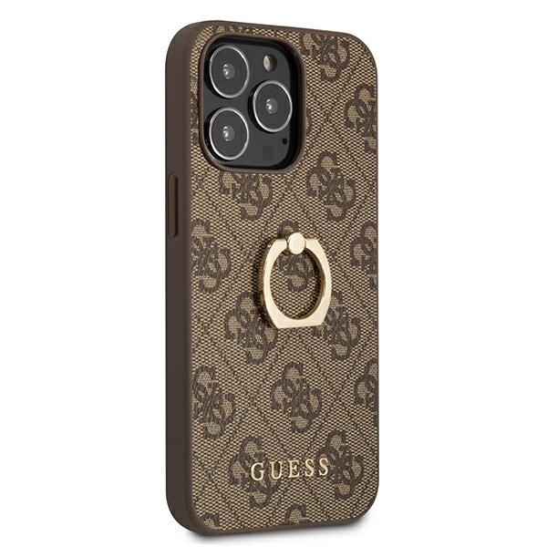 Guess GUHCP13L4GMRBR Apple iPhone 13 Pro brown hardcase 4G with ring stand