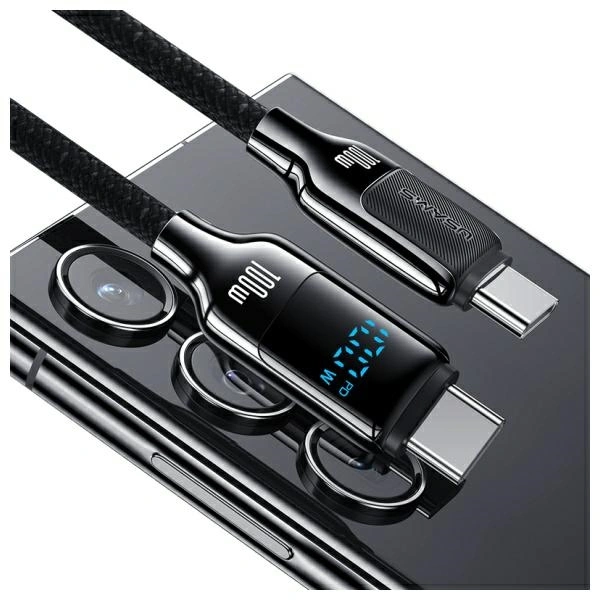 USAMS US-SJ742 USB-C / USB-C Digital Display Zinc Alloy Fast Charging Data Cable HX Series 100W 1,2m 