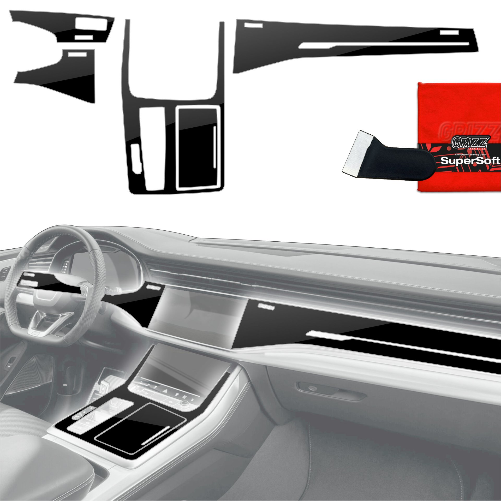 Folia do wnętrza GrizzGlass PianoSkin Black Glossy do Audi Q7 (2019-2024) [5w1]
