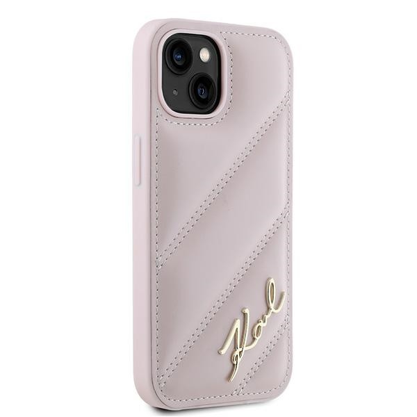 Karl Lagerfeld KLHCP14SPQDSMGP Apple iPhone 14 / 15 / 13 hardcase Diagonal Quilted Script pink
