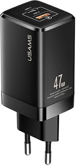 USAMS Wall Charger T41 USB-C+USB GaN 47W PD+QC Fast Charging black CC137TC01 (US-CC137)