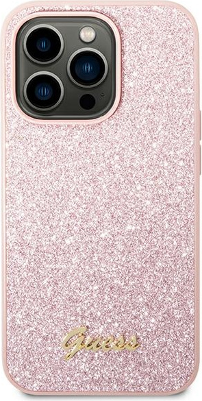 Guess GUHCP14XHGGSHP Apple iPhone 14 Pro Max pink hard case Glitter Script
