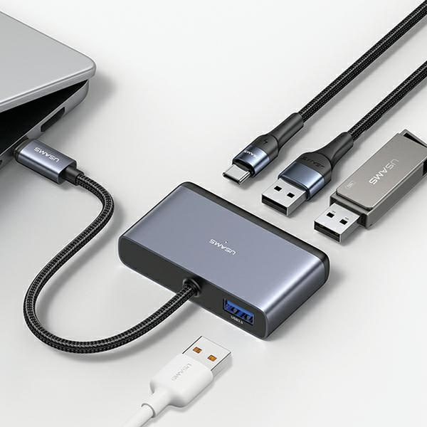 USAMS US-SJ627 HUB 4w1 USB-C / 2xUSB-A 2.0,USB-A 3.0,USB-C dark grey