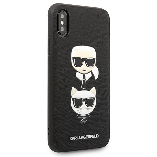 Karl Lagerfeld KLHCPXSAKICKCBK Apple iPhone XS/X black hardcase Saffiano Ikonik Karl&Choupette Head