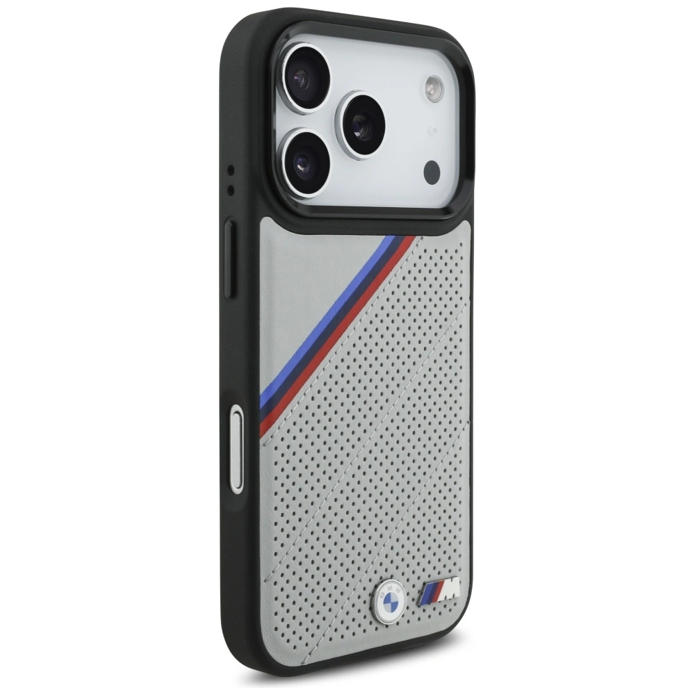 Etui BMW M Tricolor Metal Logo MagSafe do Apple iPhone 17 Pro szary