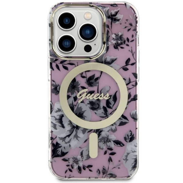 Guess GUHMP14XHCFWSP Apple iPhone 14 Pro Max pink hardcase Flower MagSafe