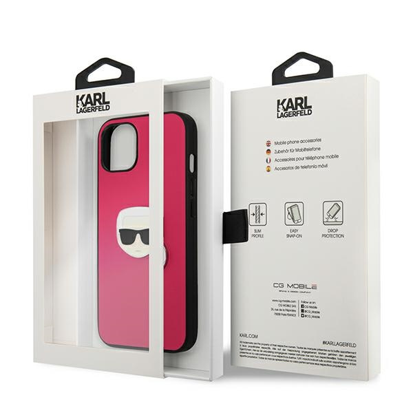 Karl Lagerfeld KLHCP13SPKMP Apple iPhone 13 mini pink hardcase Leather Ikonik Karl`s Head Metal