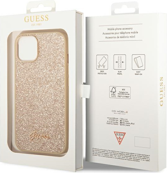 Guess GUHCP14SHGGSHD Apple iPhone 14 gold hard case Glitter Script