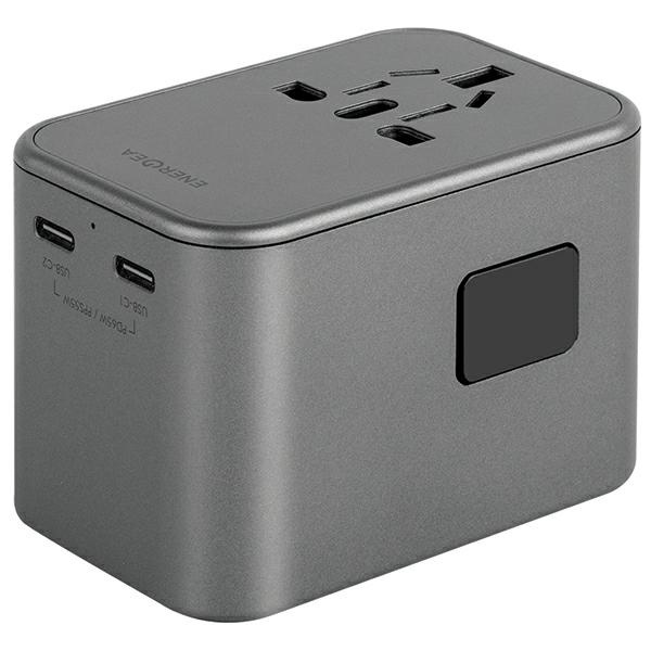 ENERGEA Travel World Adapter GaN65 4w1 US/UA/EU/UK USB-A, 2xUSB-C, PD65W, PPS55W, QC3.0 gunmetal 