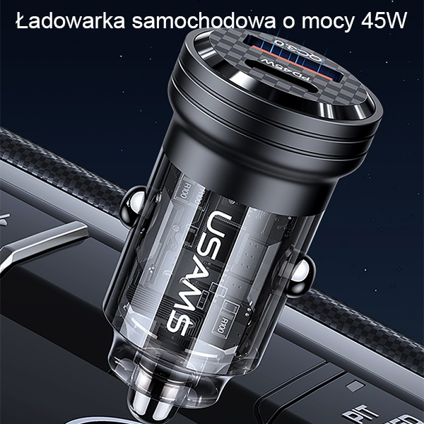 USAMS C35 Car Charger USB-A+USB-C 45W Fast Charge black (US-CC175)
