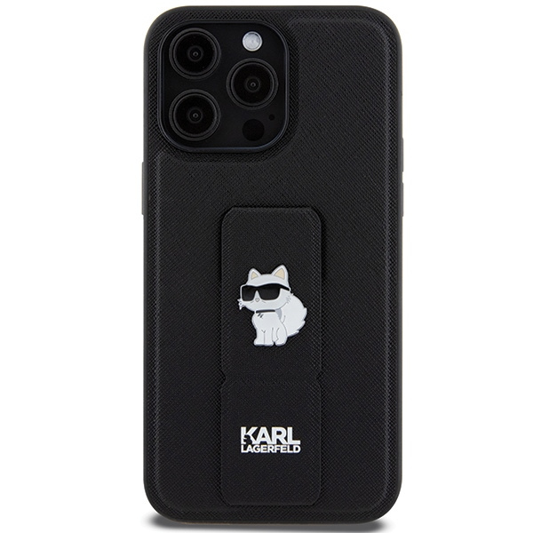 Karl Lagerfeld KLHCP13XGSACHPK Apple iPhone 13 Pro Max hardcase Gripstand Saffiano Choupette Pins black
