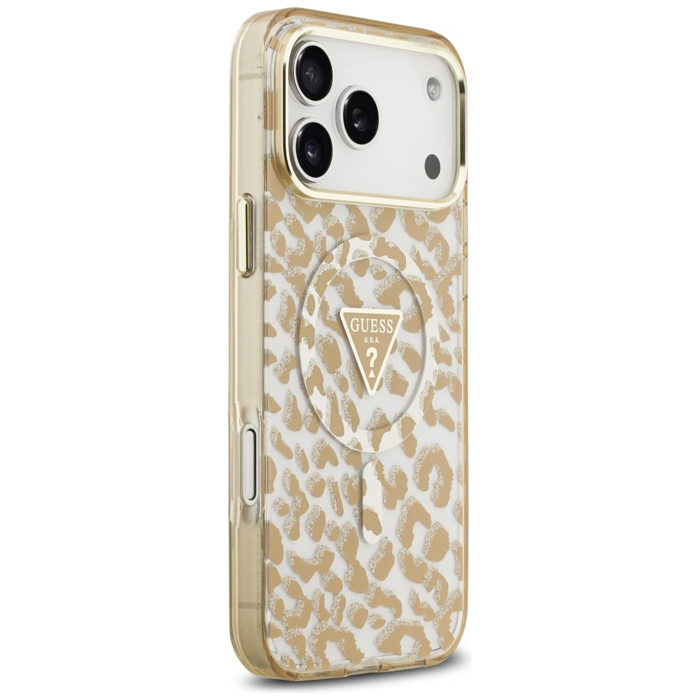 Etui Guess Leopard Glitter MagSafe do Apple iPhone 17 Pro Max brązowy