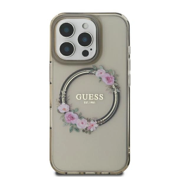 Case Guess GUHMP16LHFWFCK Apple iPhone 16 Pro hardcase IML Flowers Wreath MagSafe black