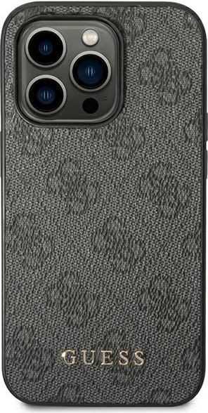 Guess GUHCP14LG4GFGR Apple iPhone 14 Pro grey hard case 4G Metal Gold Logo