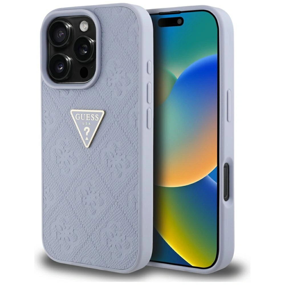 Guess Hot Stamp 4G Pattern Triangle Metal Logo Apple iPhone 16 Pro purple