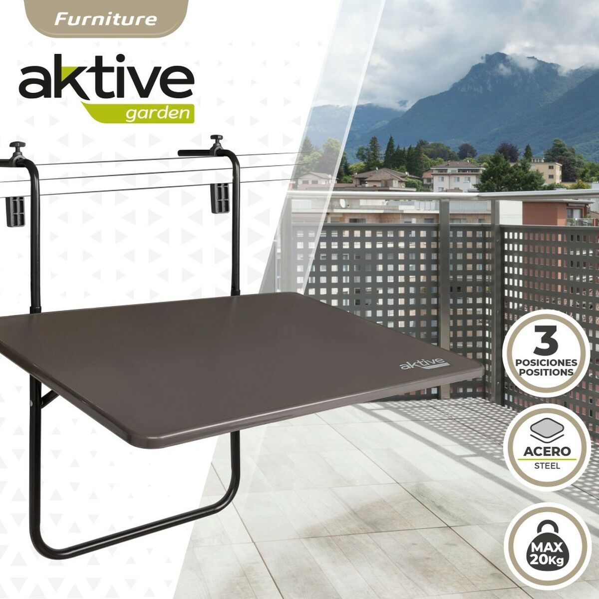 Table Klapptisch Aktive Zum Aufhängen auf dem Balkon 60 x 66,5 x 40 cm Stahl (4 Stück)