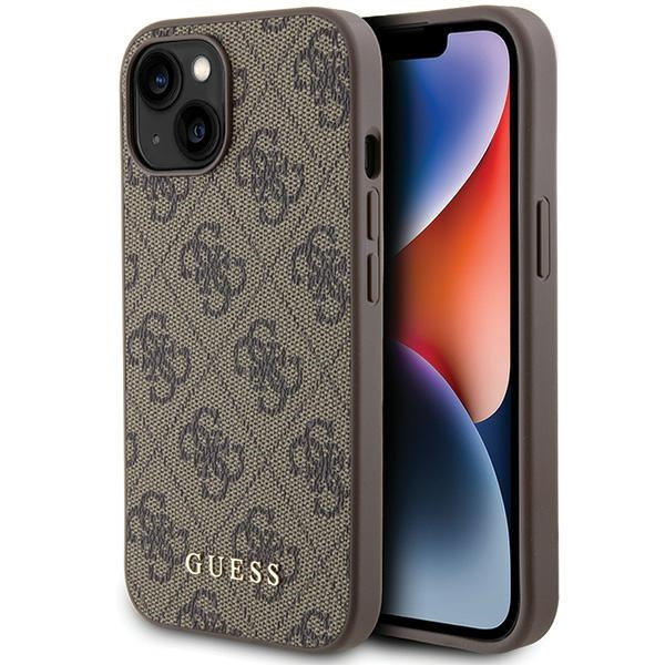 Guess GUHCP15SG4GFBR Apple iPhone 15 hard case 4G Metal Gold Logo brown