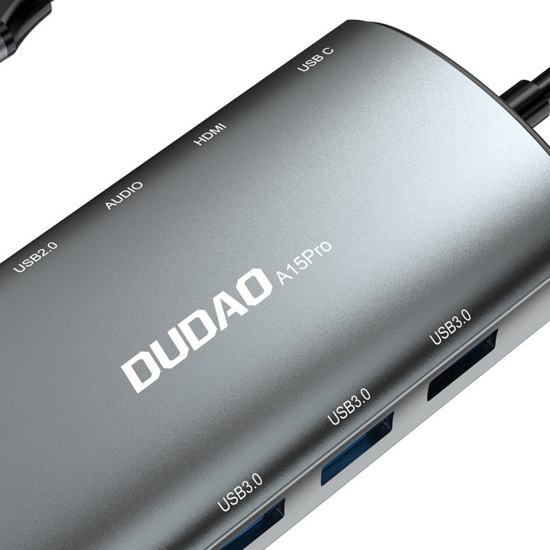 Hub Dudao 11in1 USB-C - USB-C PD 60 W/HDMI/3,5 mm mini jack/USB 2.0/card reader/VGA/RJ45/3x USB 3.2 Gen 1 gray (A15Pro)