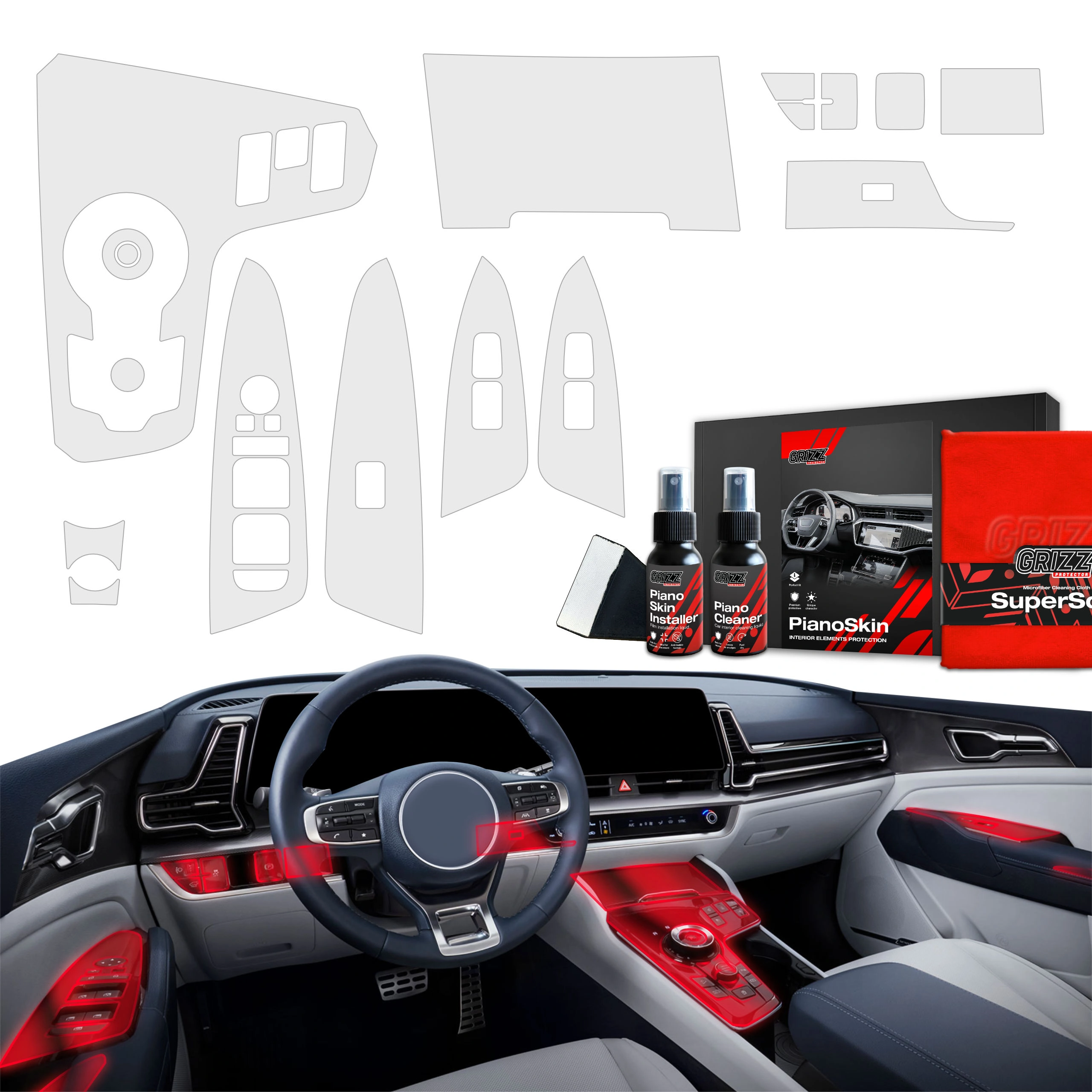 Matowa folia ochronna do wnętrza GrizzGlass PianoSkin do Kia Sportage 5 (2021-2024) [11w1]