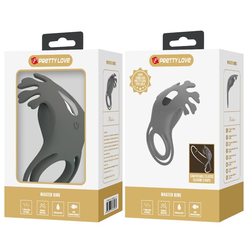 PRETTY LOVE - RUBEN DOUBLE VIBRATING RING WITH STIMULATOR GRAY