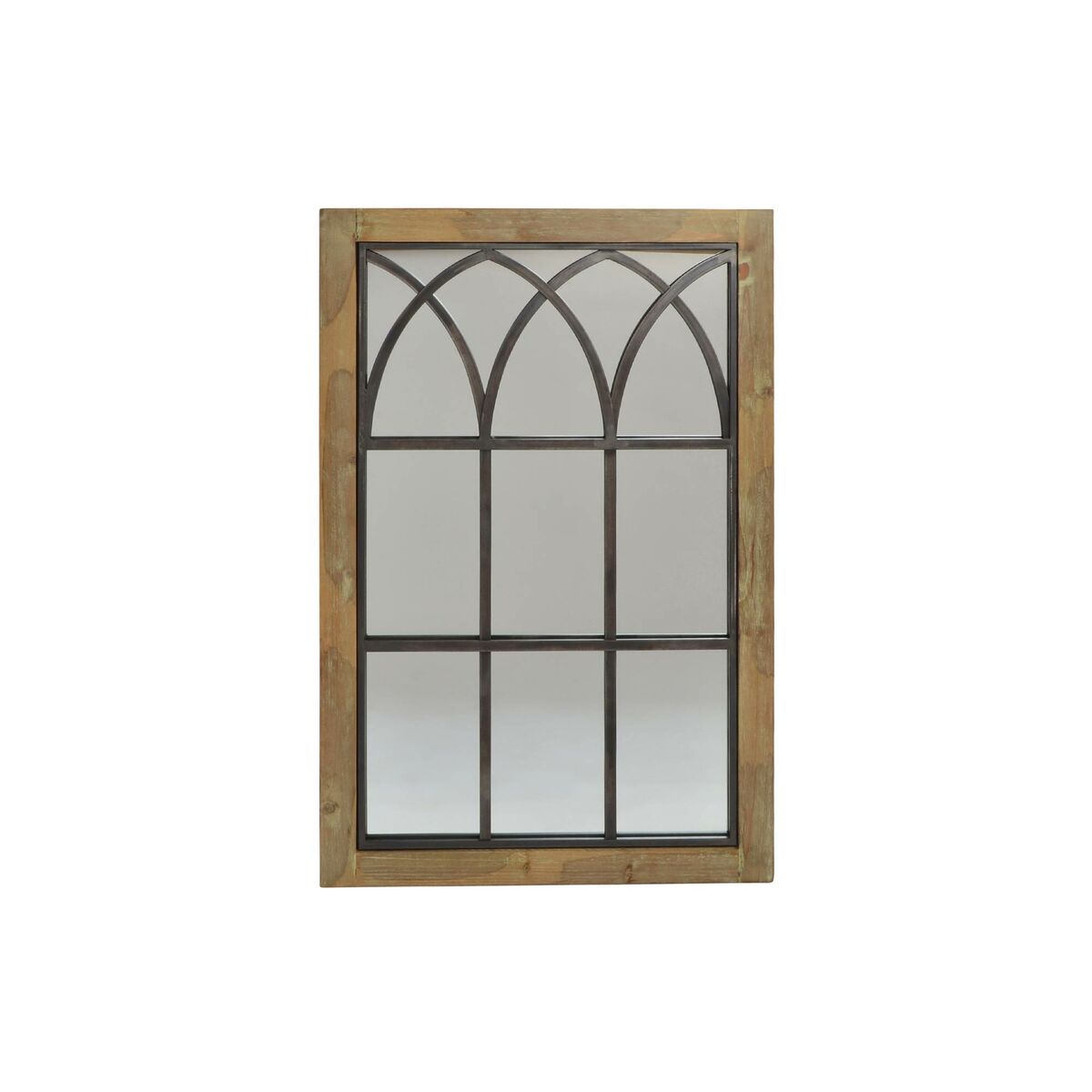 Wall mirror DKD Home Decor Black Metal Brown Birch Window (60 x 3 x 95 cm)