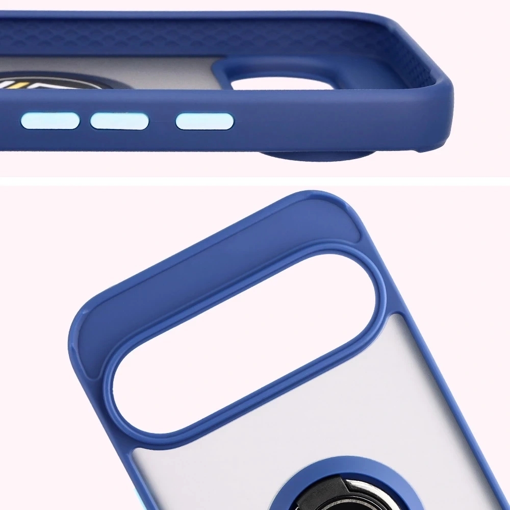 Etui z uchwytem na palec Bizon Case Hybrid Ring do Google Pixel 10 Pro XL przydymione z granatową ramką