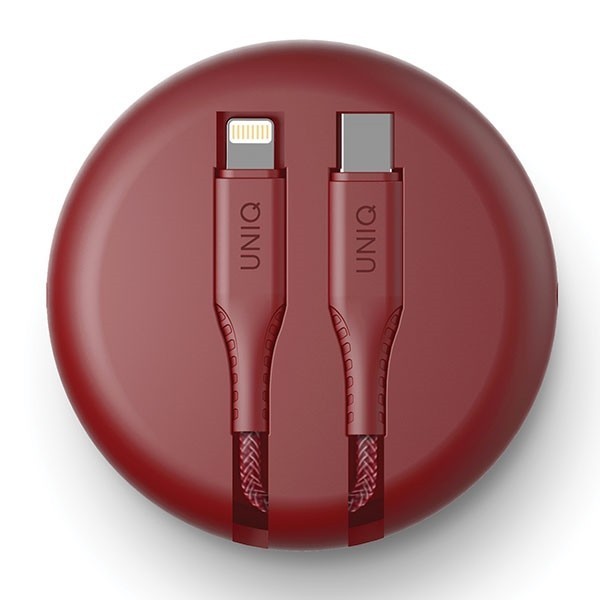 UNIQ Cable Retractable MFI Halo USB-C-Lightning 18W nylonowy zwijany 1,2m carmine red