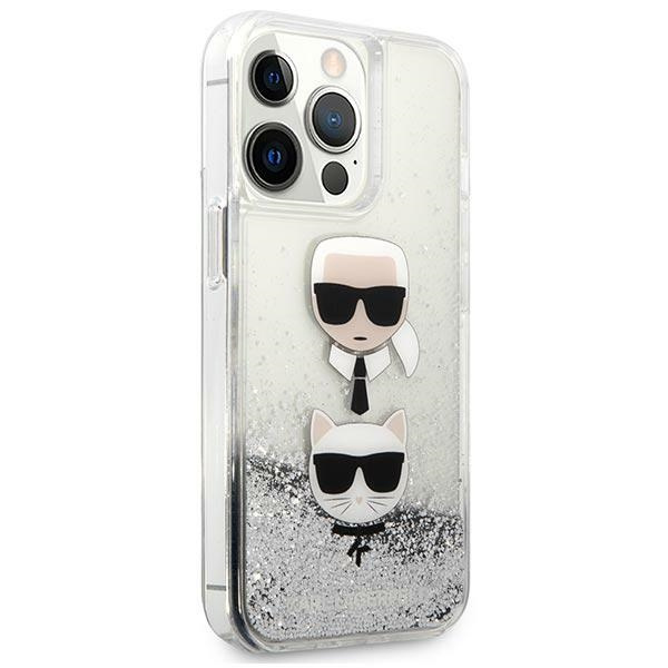 Karl Lagerfeld KLHCP13LKICGLS Apple iPhone 13 Pro silver hardcase Liquid Glitter Karl&Choupette Head