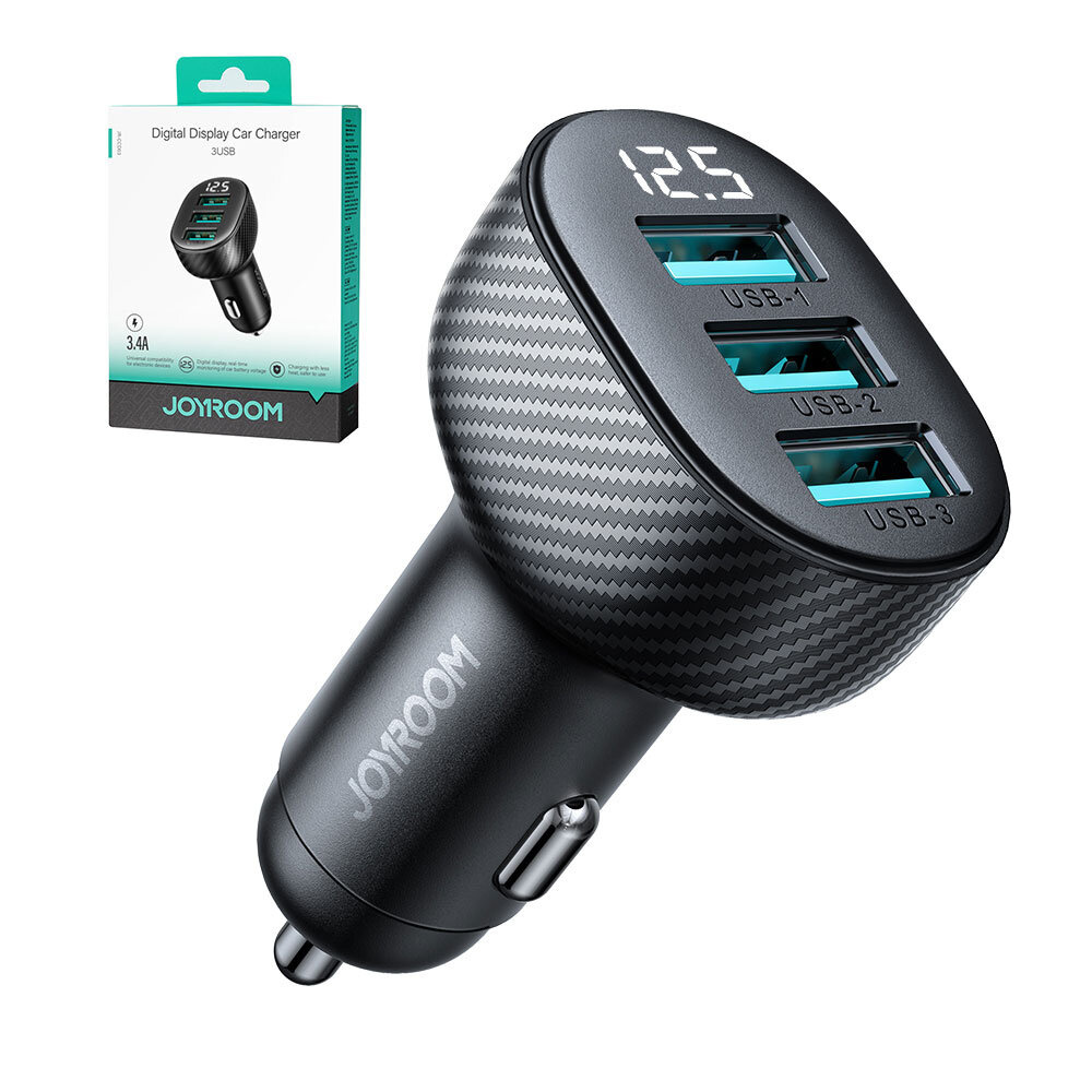 Joyroom car charger with display JR-CCD03 3xUSB-A 3.4A black