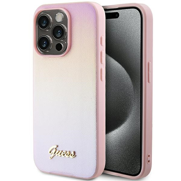 Guess GUHCP15LPSAIRSP Apple iPhone 15 Pro hardcase Saffiano Iridescent Script pink