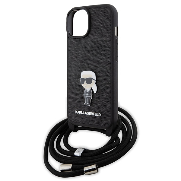 Karl Lagerfeld KLHCP15SSASKNPSK Apple iPhone 15 hardcase Crossbody Saffiano Monogram Metal Pin Karl & Choupette black