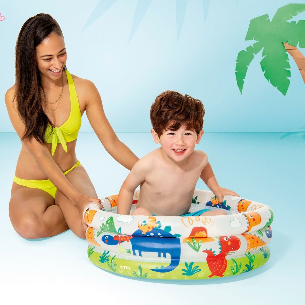 Inflatable Paddling Pool for Children Intex Rings Dinosaurs 61 x 22 x 61 cm 33 L (12 Units)