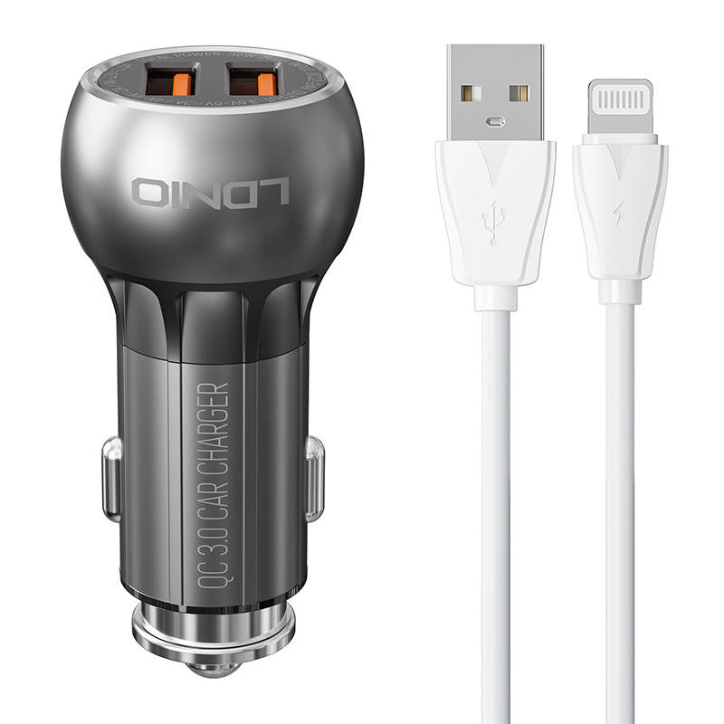 LDNIO C503Q Car Charger 2xUSB-A + Lightning cable