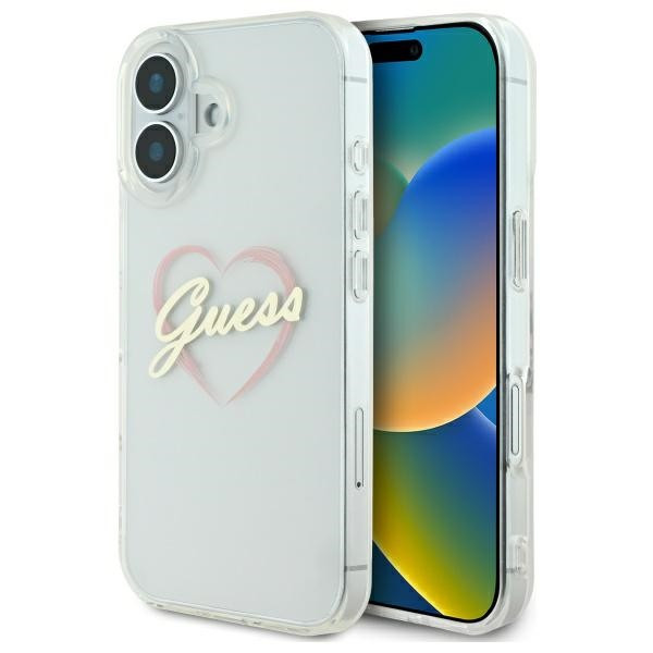 Etui Guess do Apple iPhone 16 plus hardcase IML Heart przeźroczysty