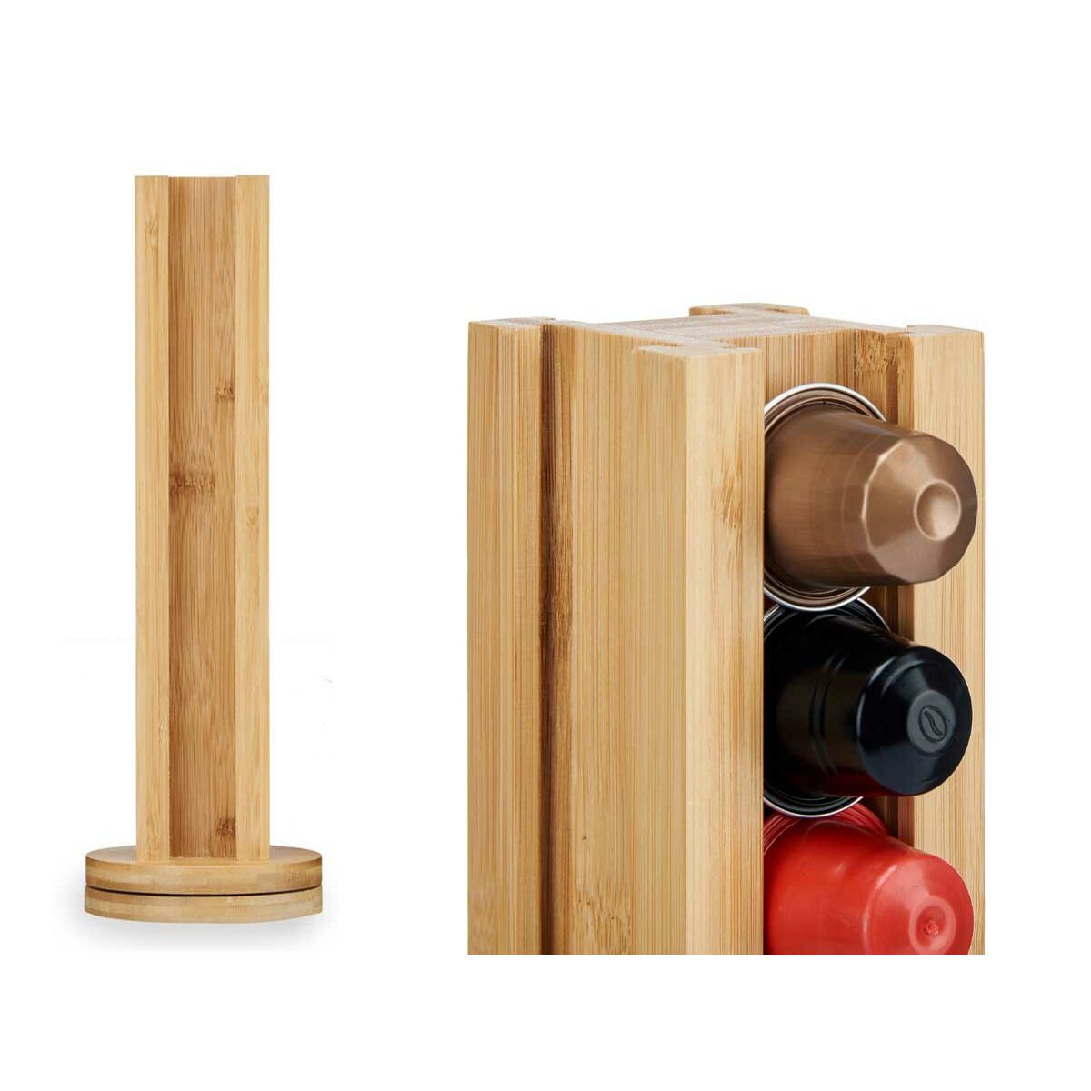 Stand for 36 Coffee Capsules Rotating Bamboo 11 x 11 x 34 cm (6 Units)