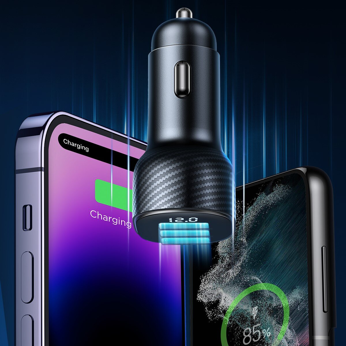Joyroom car charger with display JR-CCD03 3xUSB-A 3.4A black