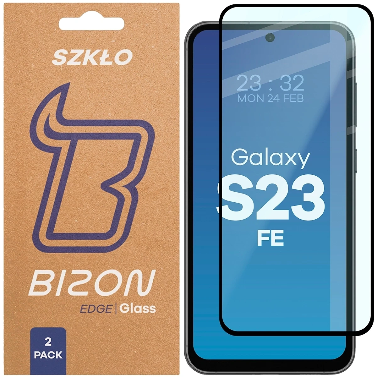 Szkło hartowane Bizon Glass Edge Duo do Samsung Galaxy S23 FE czarna ramka [2 PACK]